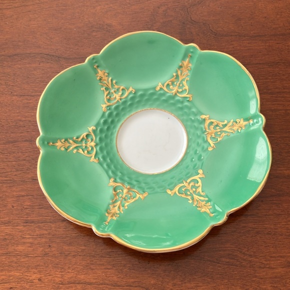 Rare Aynsley vintage bone china tea cup & saucer, bright green/gold gilt trim - Picture 7 of 10